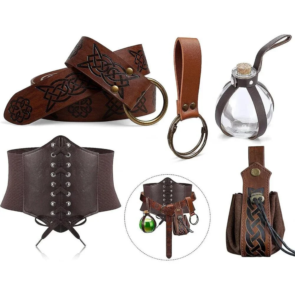 Medieval Renaissance Belt Pouch Cork Potion Bottle Costume Accessory Set